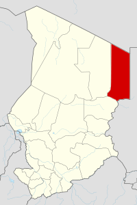 Map of Chad highlighting the Ennedi-Est region in red.