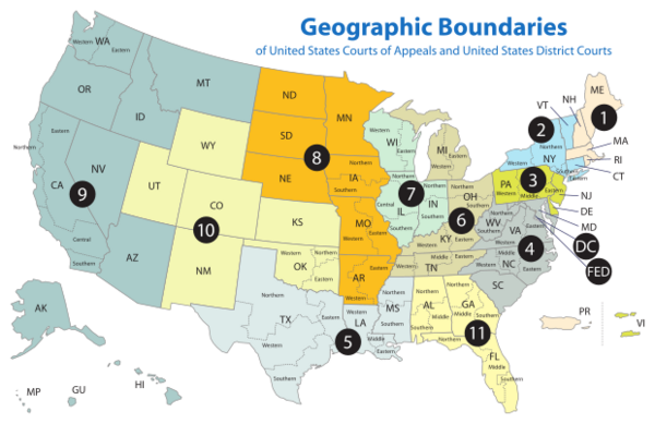 US Court of Appeals and District Court map