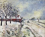 Route Enneigée avec maison, environs d'Éragny by Camille Pissarro