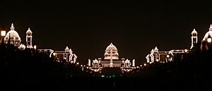 Rashtrapati Bhavan and adjacent buildings, illuminated for the Republic Day