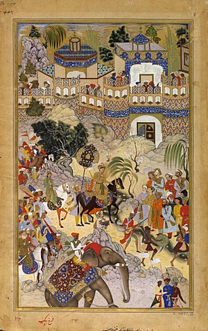 Farrukh Beg. Akbar's Triumphal Entry into Surat. Akbarnama, 1590-95, Victoria and Albert Museum, London