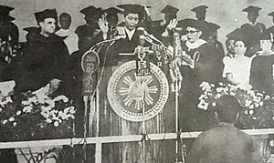 Ferdinand Marcos receiving his Doctor of Laws degree - Central Philippine University