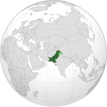 Land controlled by Pakistan shown in dark green; land claimed but not controlled shown in light green