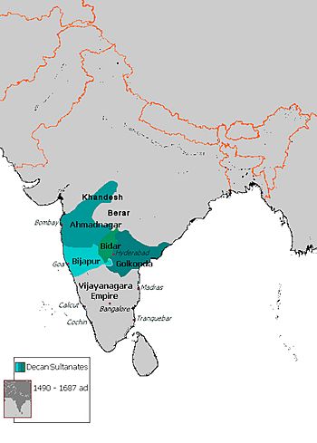 Map of the Deccan sultanates.