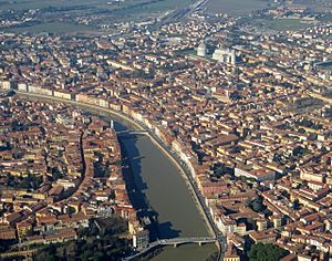 Historic centre of Pisa on river Arno