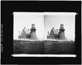 Stereo view version of Southeast Light looking NW with picket fence ca. 1890. From a contact print of a glass negative from the Mansfield Collection. - Block Island Southeast Light HAER RI,5-NESH,1-25