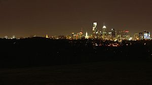 A360, Philadelphia, Pennsylvania, USA, night skyline from Belmont Mansion in Fairmount Park, 2009