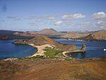 Panorama with volcanic island and surrounding seas