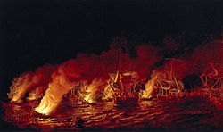 The Defeat of the French Fireships attacking the British Fleet at Anchor before Quebec
