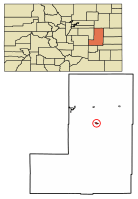 Location of Hugo in Lincoln County, Colorado.