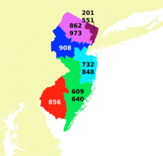 USA telephone area code map - New Jersey