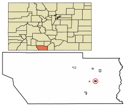 Location of Manassa in Conejos County, Colorado.