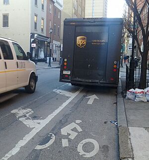 UPS truck in bike lane in Philadelphia (cropped)