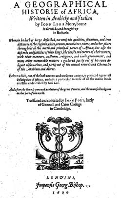 The title page of Pory's translation of Leo Africanus's A Geographical Historie of Africa (1600)