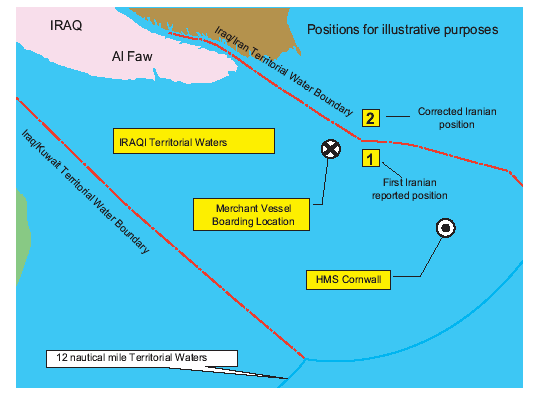MOD map, Iranian arrest of Royal Navy personnel