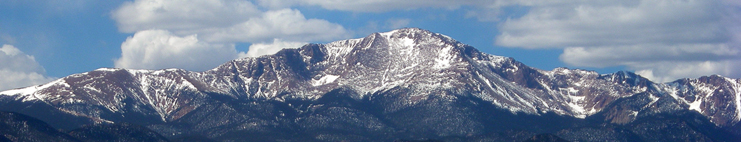 Panorama of Pikes Peak, with snow covered summit