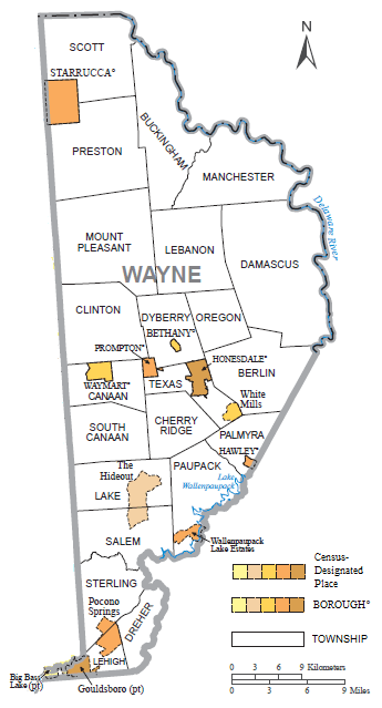 Wayne County, Pennsylvania, Municipalities and CDPs