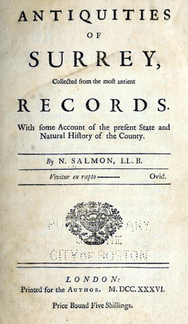 Antiquities of Surrey by Nathanael Salmon 1736
