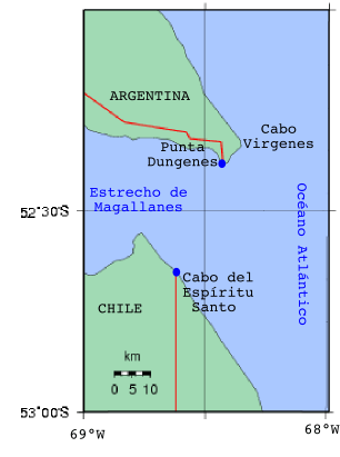 Espíritu Santo Cape at the eastern end of the Strait of Magellan