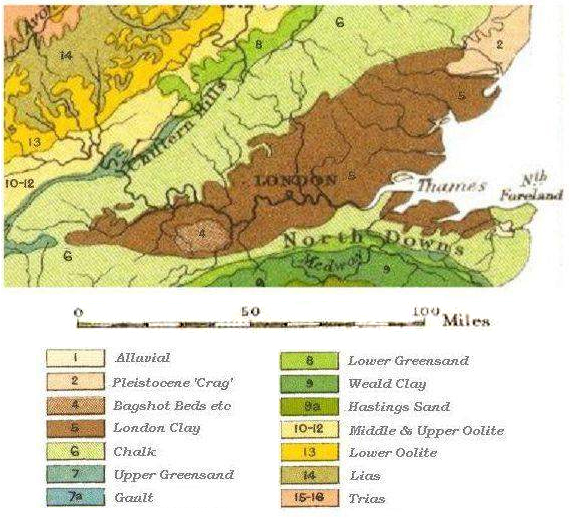 Geologická mapa Londýna Povodí