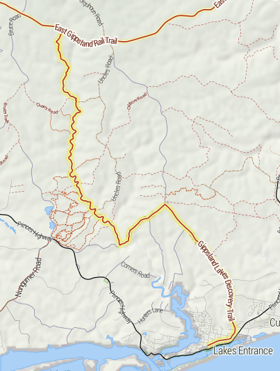 Map of Gippsland Lakes Discovery Trail Stevage