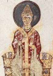 Bari Exultet roll 1 - emperors and pope (pope1) (cropped)