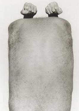 'Back with Arms Above', black and white photograph by John Coplans, 1984