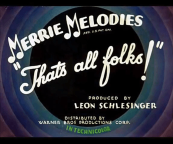 The ending card for the 1936 series of Merrie Melodies, from I Love to Singa