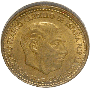  フランコを描いたスペイン・ペセタ硬貨 1963
