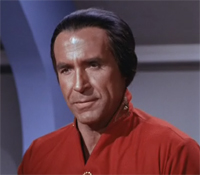Ricardo Montalbán as Khan in a 1967 still. His hair is black and swept back from his forehead.