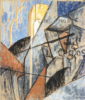 Jean Crotti, 1916, L'harmonie nait du chaos, gouache on cardboard, 58.3 x 47 cm