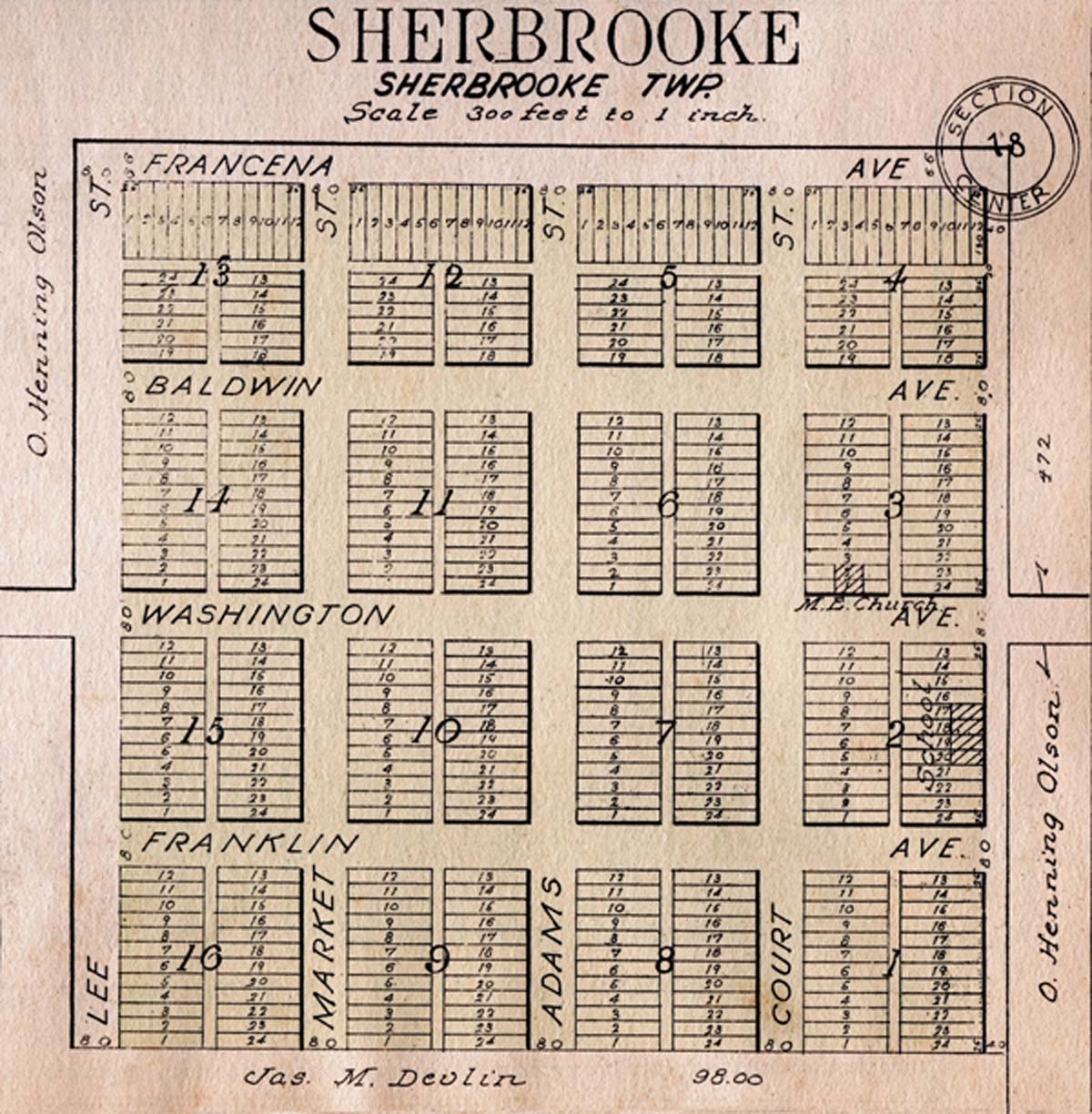 Image Map showing the plat of Sherbrooke, Steele County, North Dakota