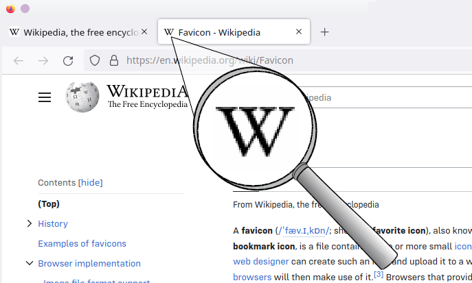 Wikipedia favicon in Firefox on KDE (2023)