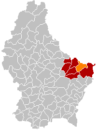 Map showing, in orange, the Echternach commune