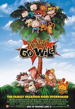 The Rugrats sit atop a palm tree, with the Wild Thornberrys standing underneath