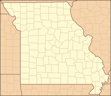 Map of Missouri divided into 115 county-sized regions each labeled with two letters. For example, the northwest region is labeled "AT".