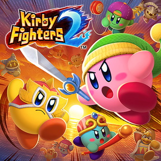 The icon for the game on Nintendo Switch, featuring Kirby in different colors and abilities, alongside other characters