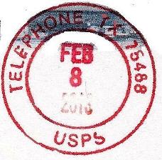 Telephone, TX postmark