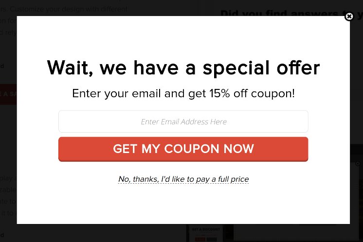 In-page pop-up window advertisement