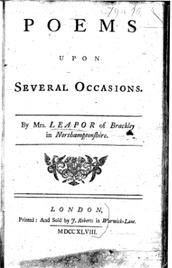 Title page, Poems Upon Several Occasions (1748) by Mary Leapor