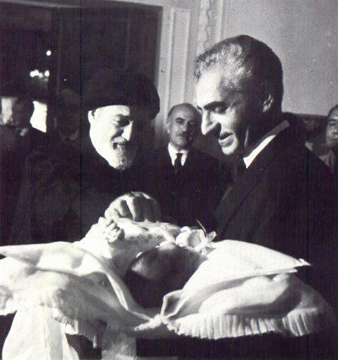 Mohammad Reza Shah and his newborn son, Crown Prince Reza