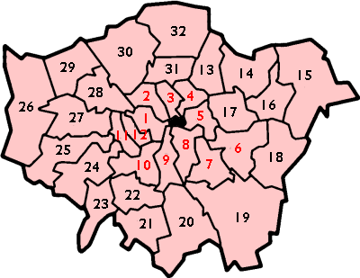 Map of London boroughs as per London Government Act 1963