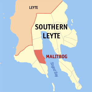Map of Southern Leyte with Malitbog highlighted