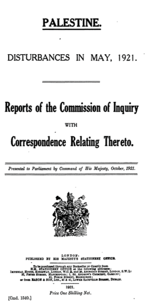Haycraft Commission of Inquiry in Palestine Cmd 1540 Cover