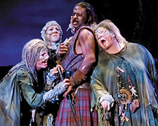 The witches surround Macbeth