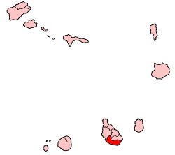 Map showing, in red, Praia in the Santiago island.