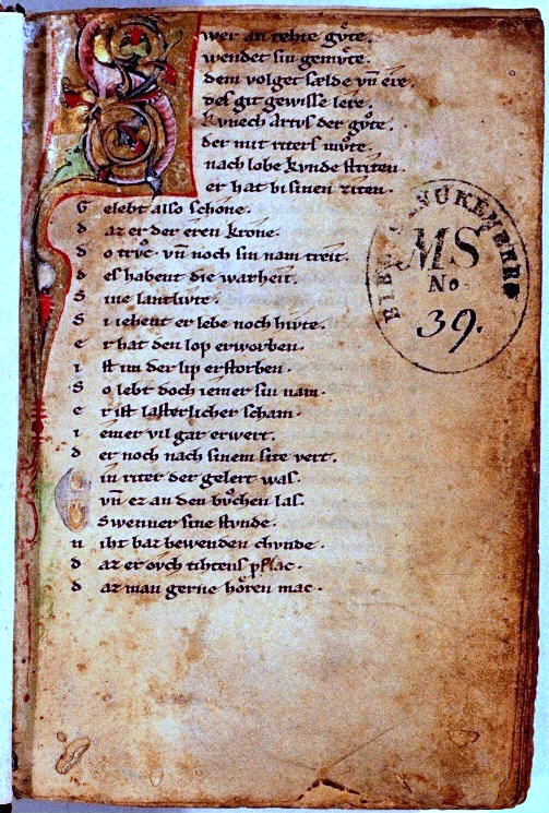 Iwein Hartmann Von Aue Image: Hartmann von Aue's Iwein, Manuscript B, fol. 1r