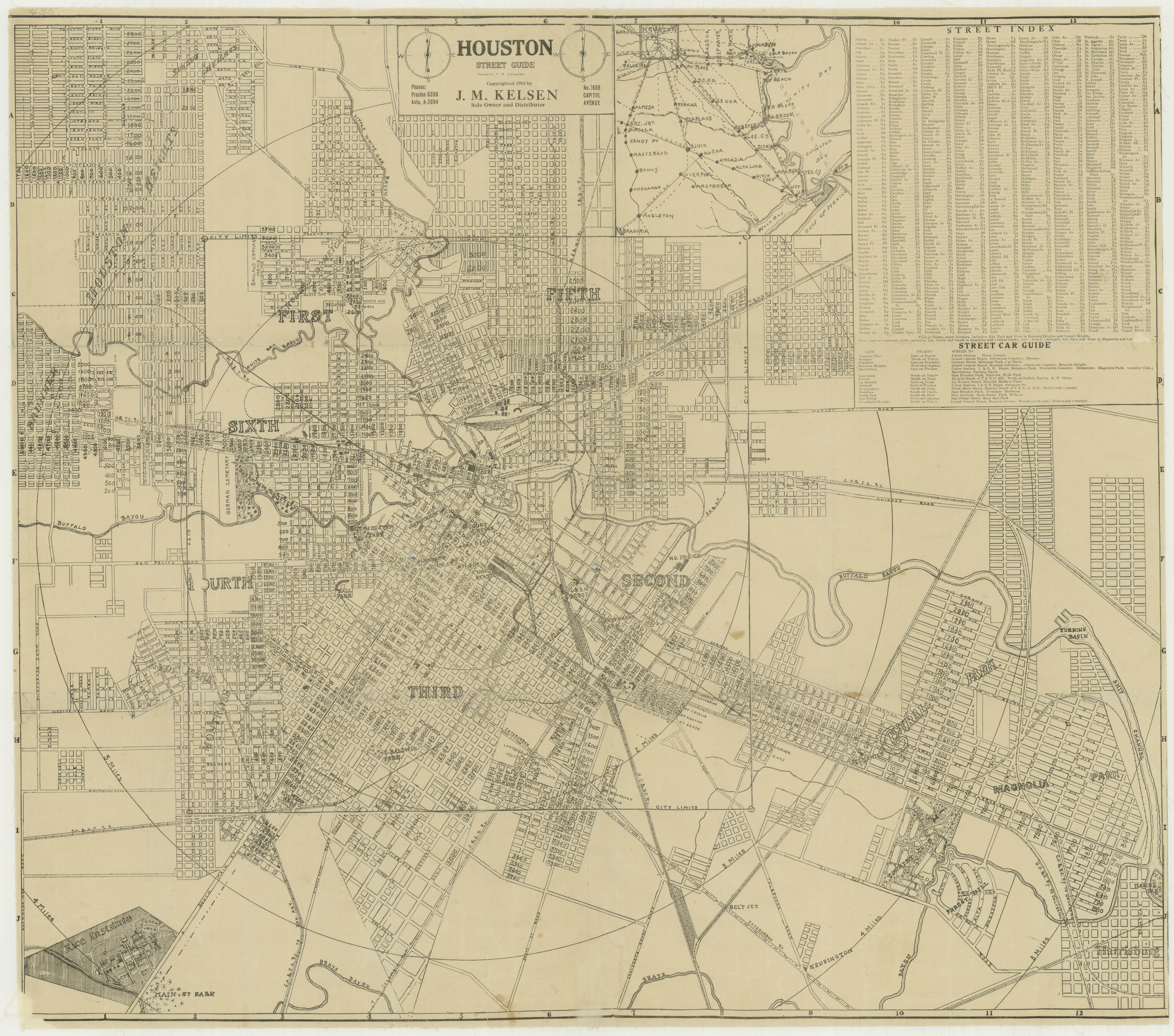 Section of a map of Houston from 1913, showing the location of the station and yards, the eventual ballpark site. (Select the image to view the full map.)