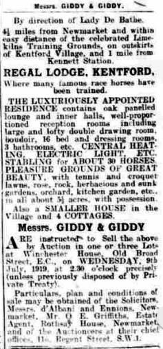 Regal Lodge sale 1919 Bury Free Press 31MAY1919