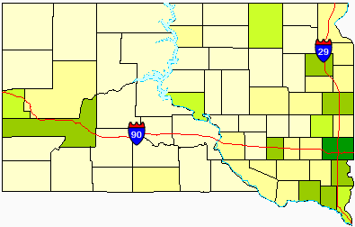Map showing the density of South Dakota's counties